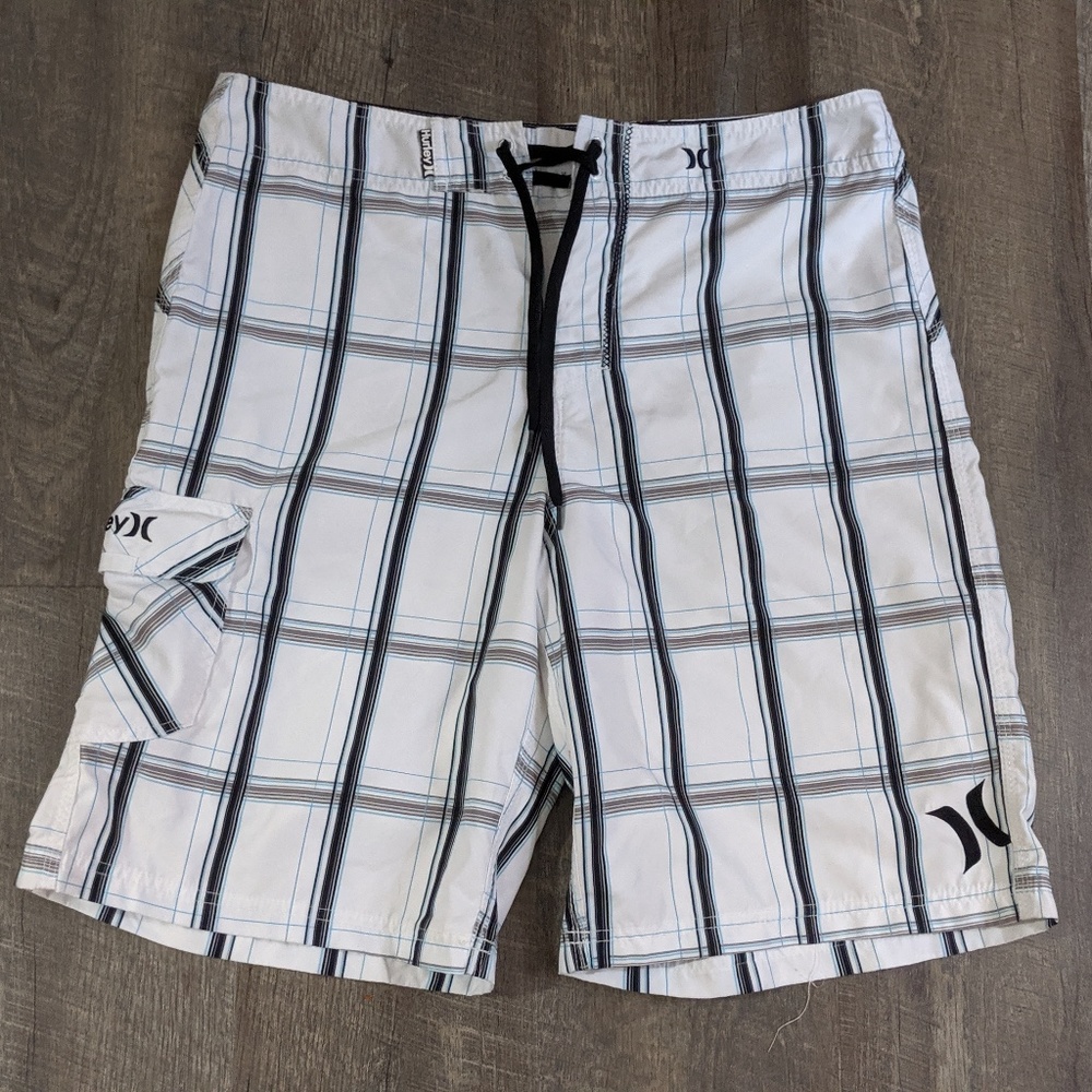 Hurley Plaid White Board Shorts Men's Size 34
